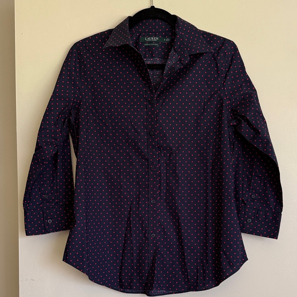 Ralph Lauren Dark Blue Blouse with Red Dots